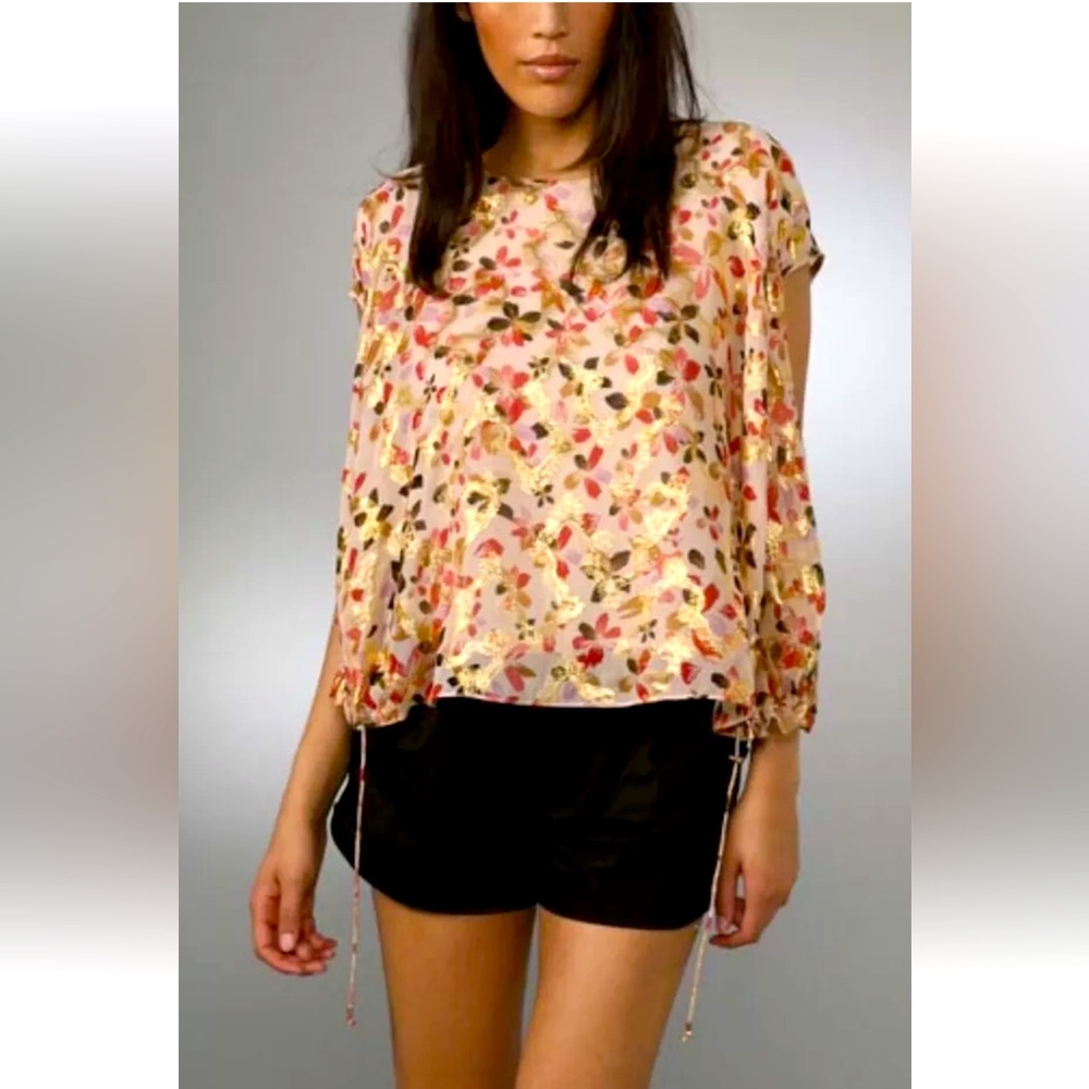 Diane Von Furstenberg Metallic Silk Floral “Cipolla” Top, Size 4
